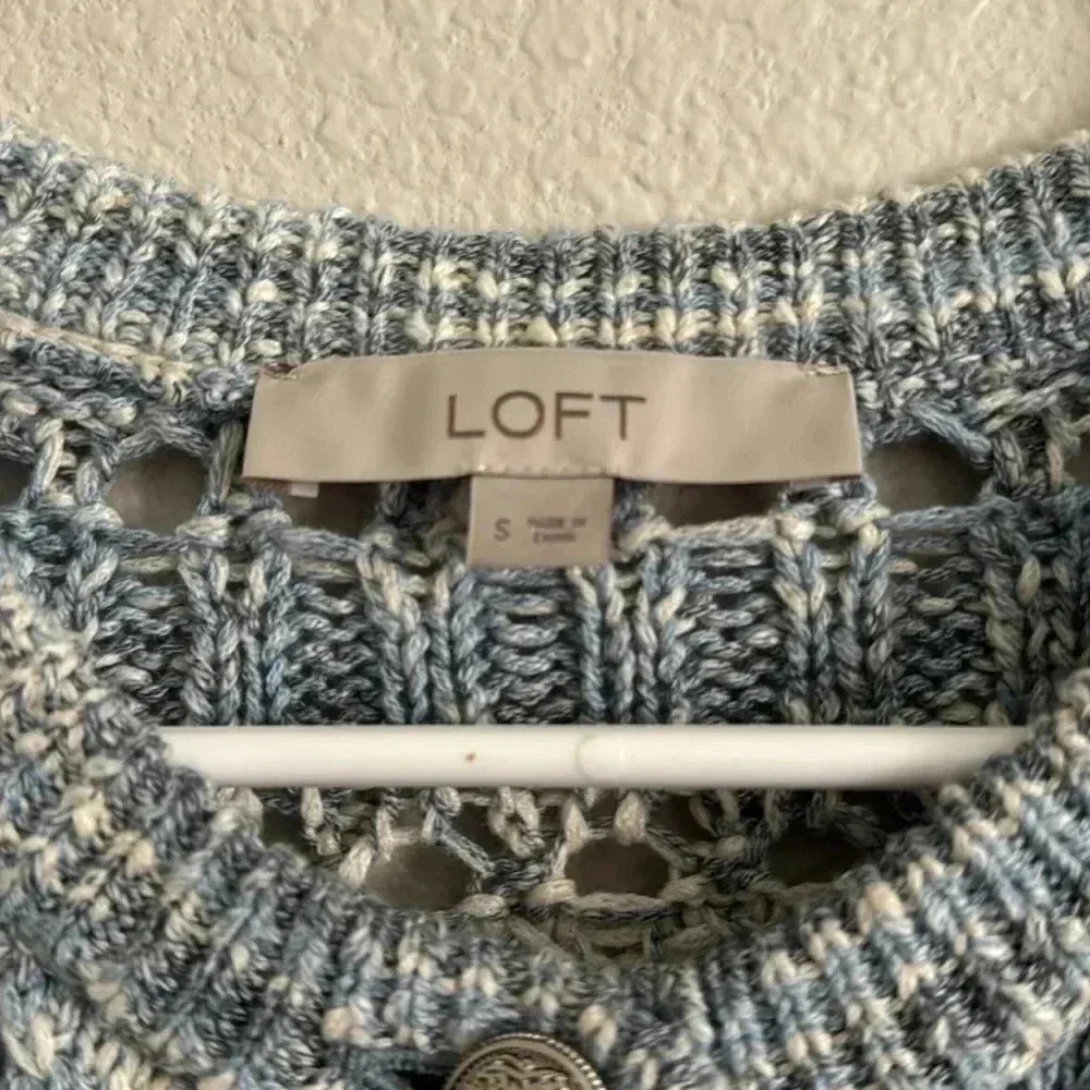 Loft Marled Open Stitch Chunky Soft Knit Crew Neck Sweater - Picture 4 of 6